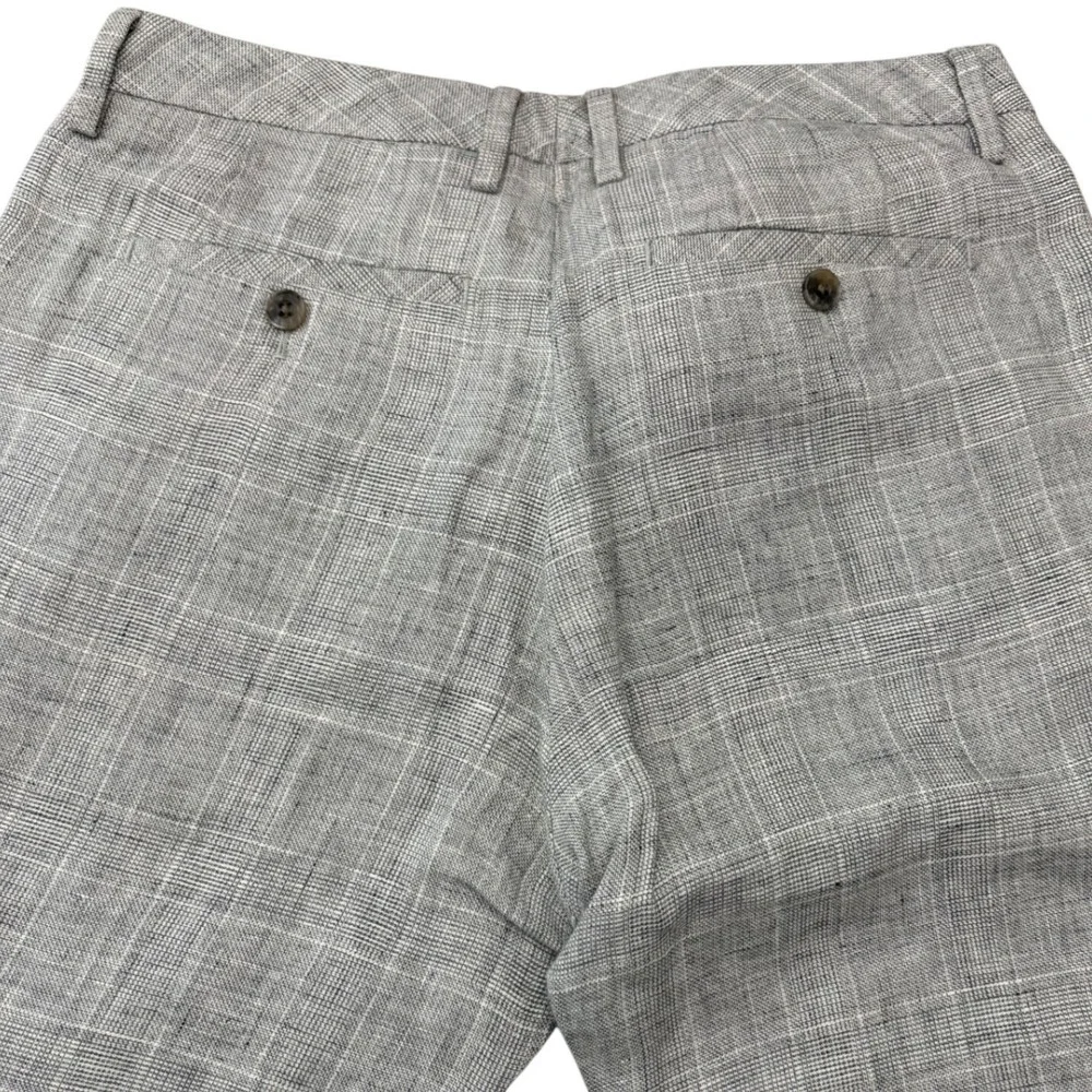 Bonobos Men's 100% Linen Trousers 31x32 Grey Fine Check Summer Dress Pants